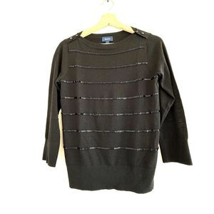 Façonnable wool silk women Long Sleeve Boat Neck Beads Sweater black size s